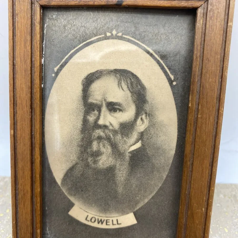 ANTIQUE AMERICAN FOLK ART POET PHOTO PICTURE PAINTING WALL FRAME 3X 4.75”